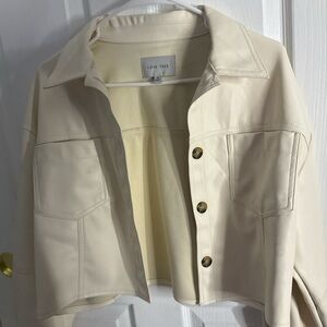 Love Tree Cream Cropped Vegan Leather Jacket